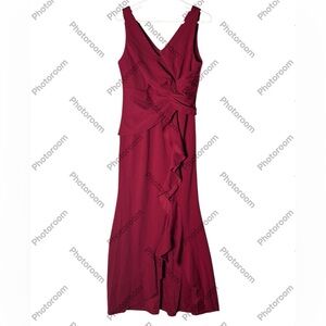 NWT FQA Long Deep Red Formal V-Neck‎ Split Wrap Evening Dress Size Medium